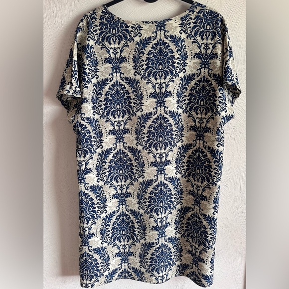 Emery Rose Blue Damask Print Split Neck Cap Sleeve Shealth Dress Women's Size XL - Picture 4 of 5